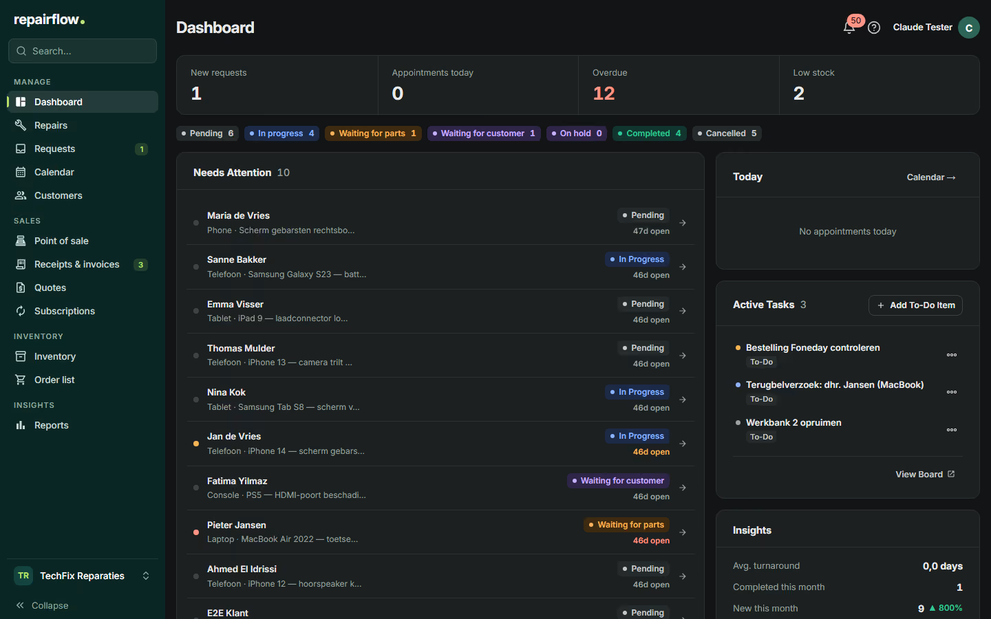 The same dashboard in dark mode