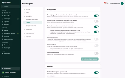 Instellingen van de statusmails